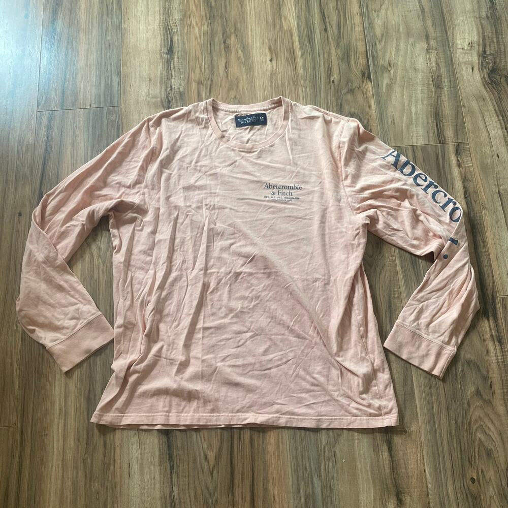 Abercrombie and Fitch Mens Graphic Long Sleeve Tee SZ XXL Light Peach/Pink